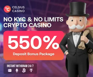 Celsius Casino 550% befizetési bónusz csomag, azonnali kivétel