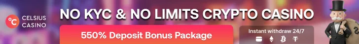Celsius Casino: KYC nélküli kripto kaszinó, 550% bónusz