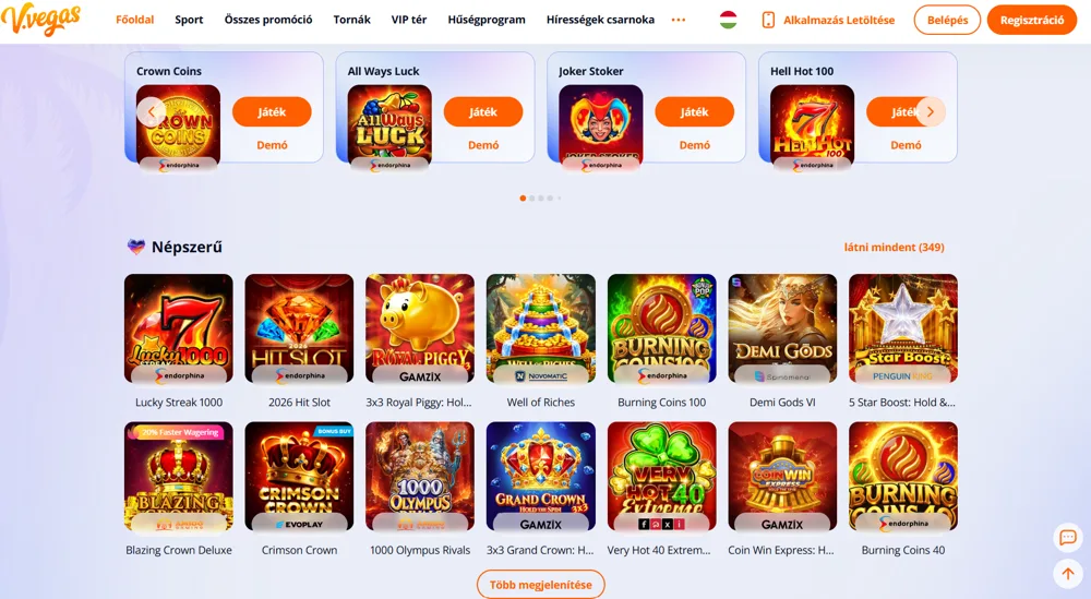 Népszerű játékok a V.Vegas kaszinóban